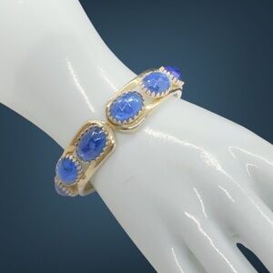 Vintage Royal Blue Acrylic Stone Hinged Clamper Bracelet